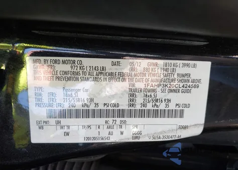 2012 Ford Focus Se from USA, damaged, VIN 1FAHP3K20CL424589